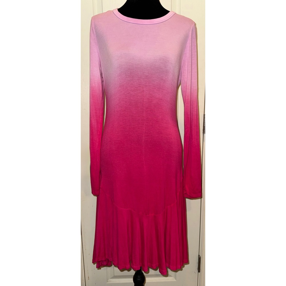 Lock & Love Premium Pink Ombre Long Sleeve Fit Flare Dress Ruffle Hem Large USA